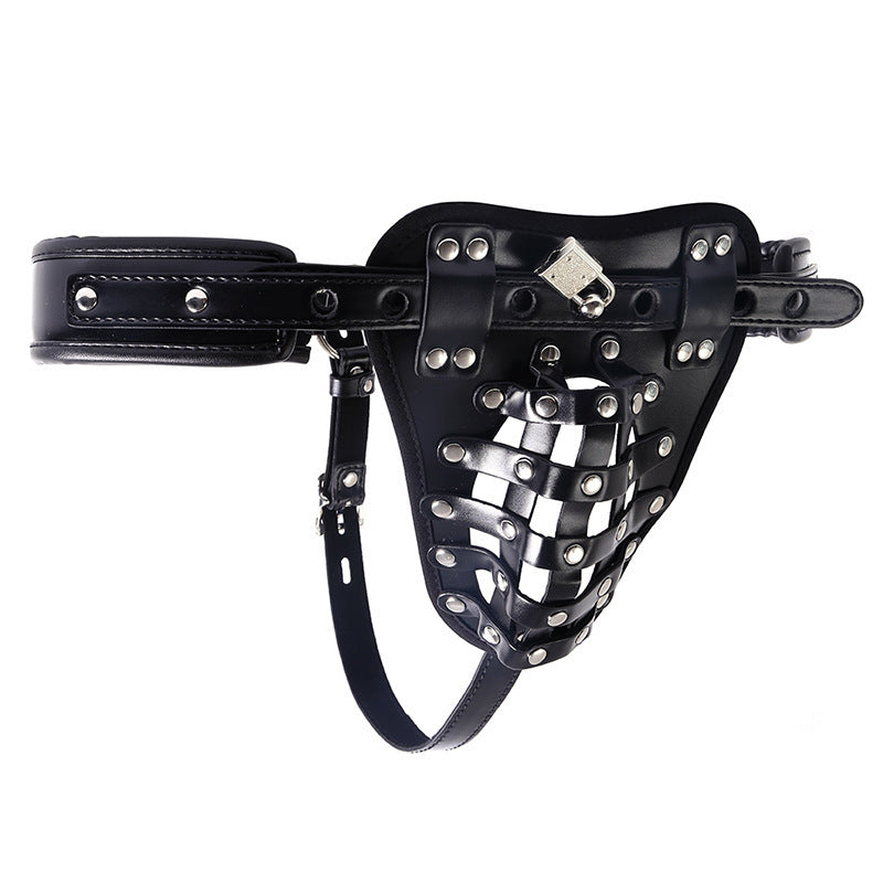 Adjustable Faux Leather Chastity Belt Cage Lock