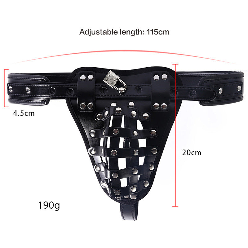 Adjustable Faux Leather Chastity Belt Cage Lock