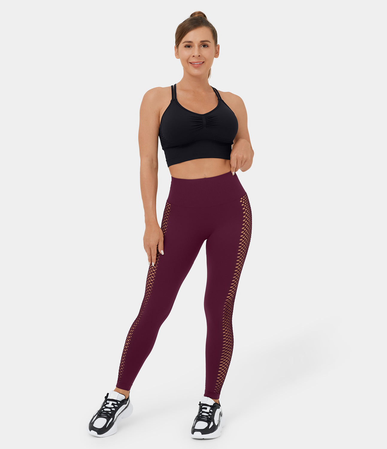 Nahtlose, fließende, hoch taillierte, ausgeschnittene, gerüschte Yoga-7/8-Leggings 