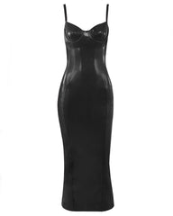 Latex Mid-length Spaghetti Strap Dress