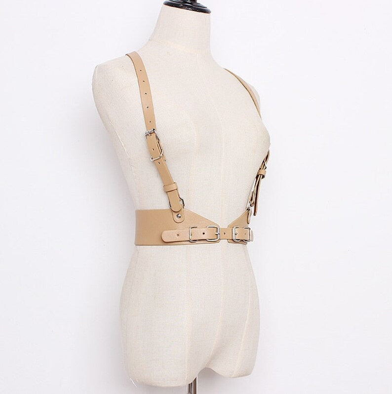 Faux Leather Buckle Body Harness Corset