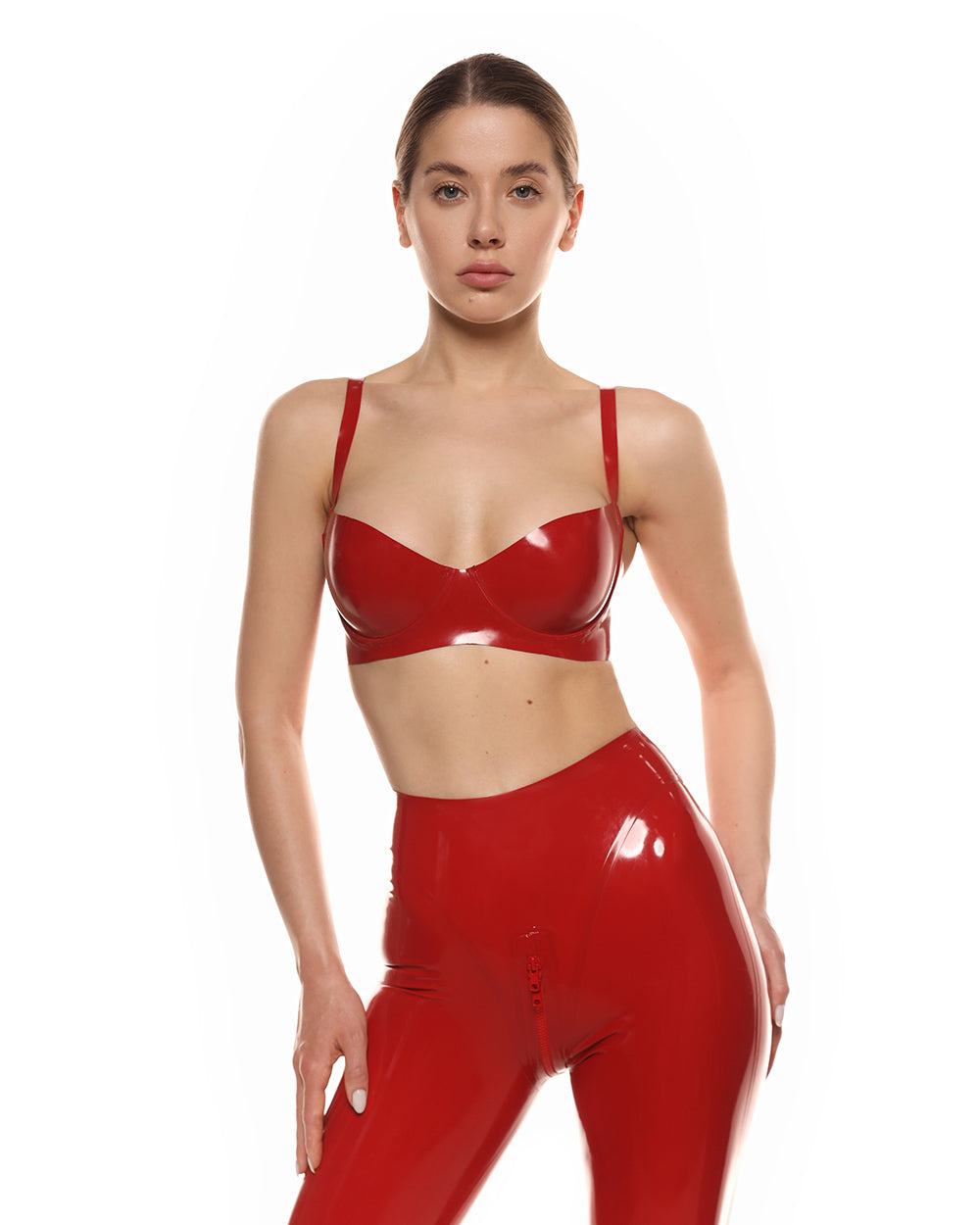 Latex Push Up Bra High Waist Leggings Set