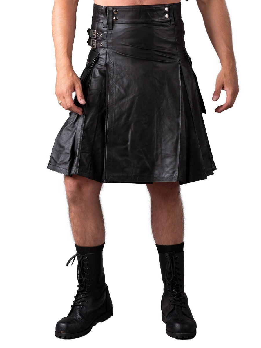 Rear Pleats Leather Kilt