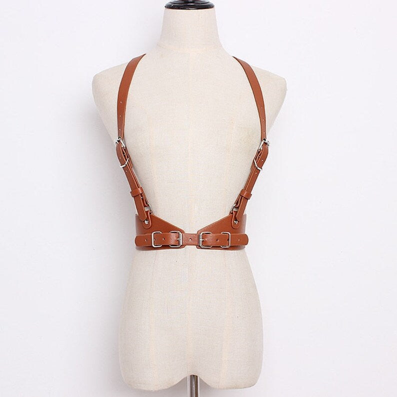 Faux Leather Buckle Body Harness Corset