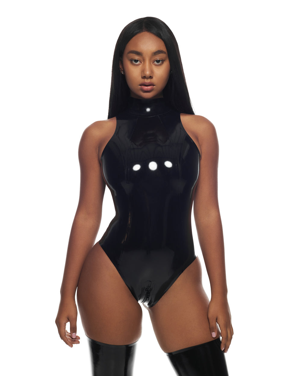 Mock Neck Latex Skinny Jumpsuits