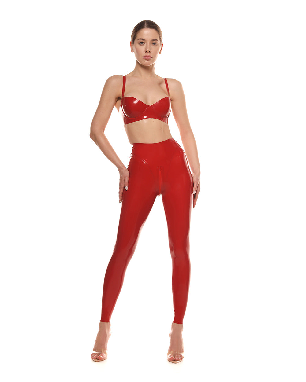 Latex Push Up Bra High Waist Leggings Set