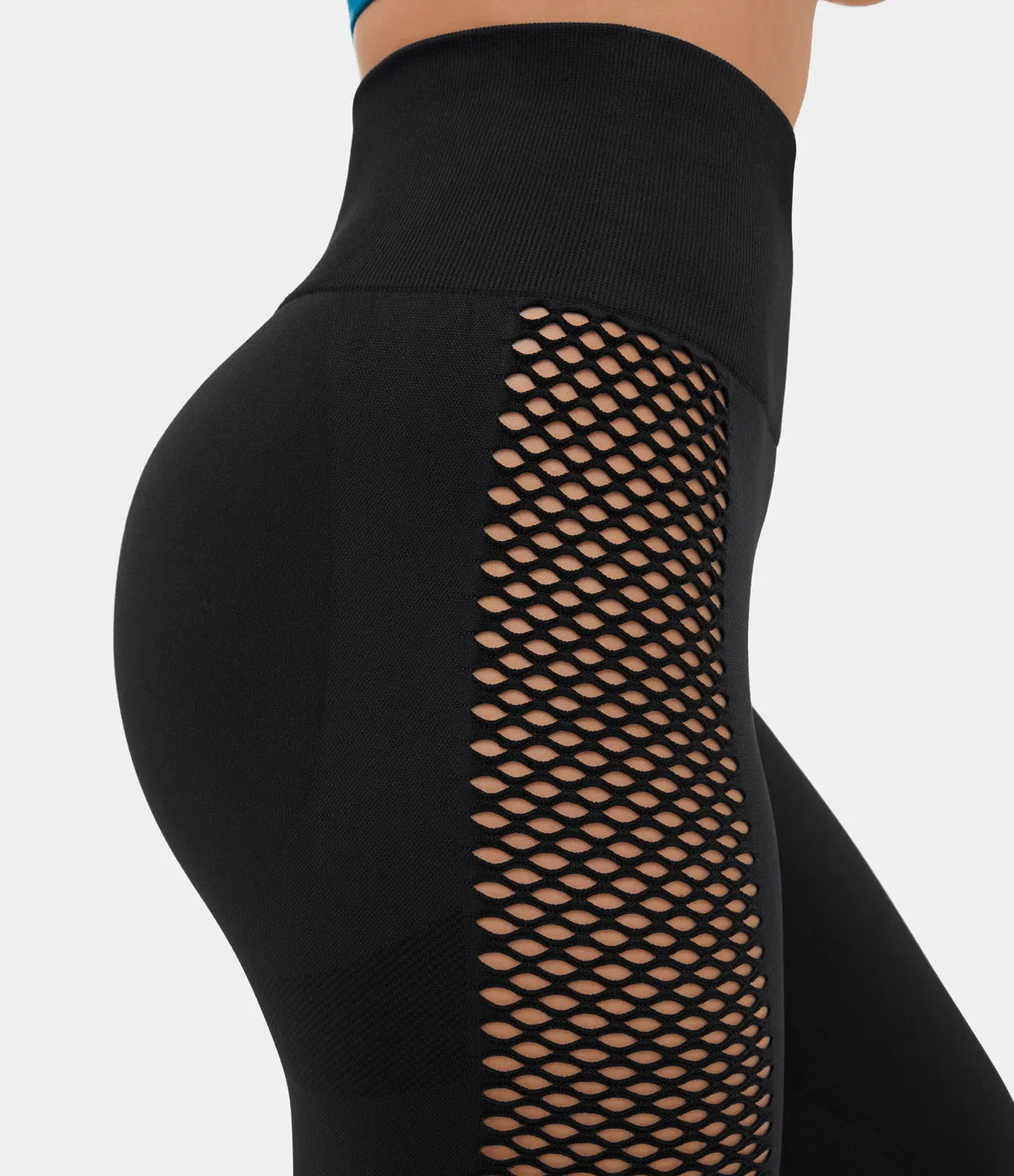 Nahtlose, fließende, hoch taillierte, ausgeschnittene, gerüschte Yoga-7/8-Leggings 