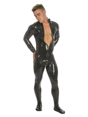 Mens Latex Catsuit Feature Front Zip & Feet