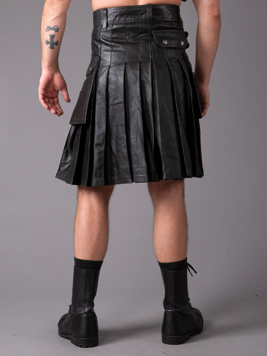 Rear Pleats Leather Kilt