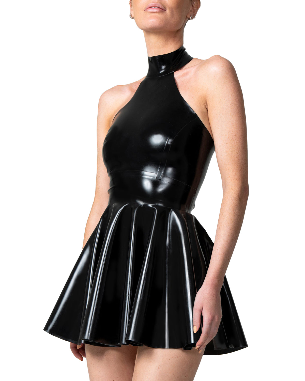 Halter Neck Solid Latex Dress