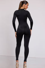 Hochgeschlossener, langärmliger Jumpsuit in Schwarz 