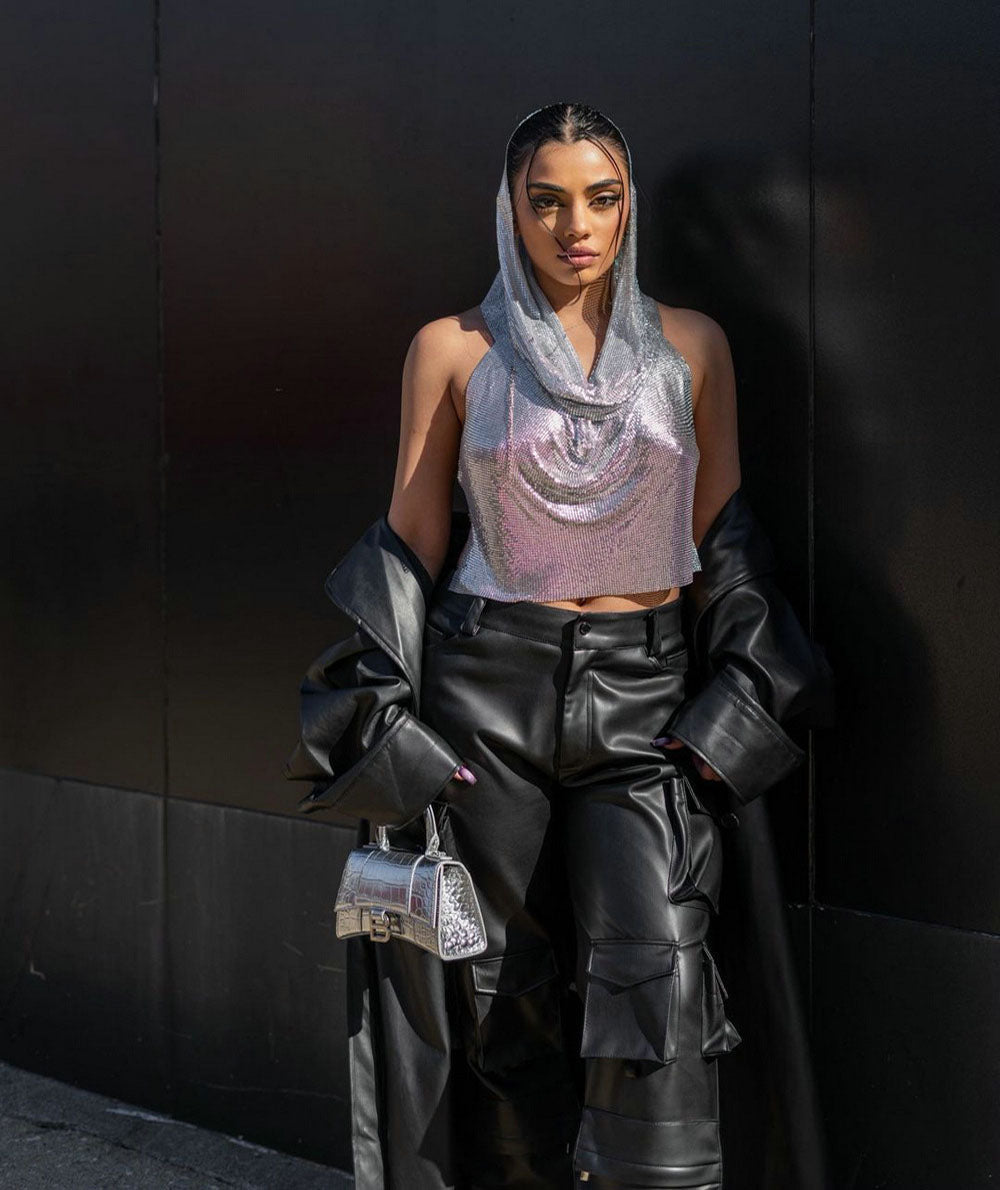 Sleeveless Beading Sliver Crop Tops With Hat（SEXY）