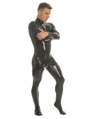 Mens Latex Catsuit Feature Front Zip & Feet