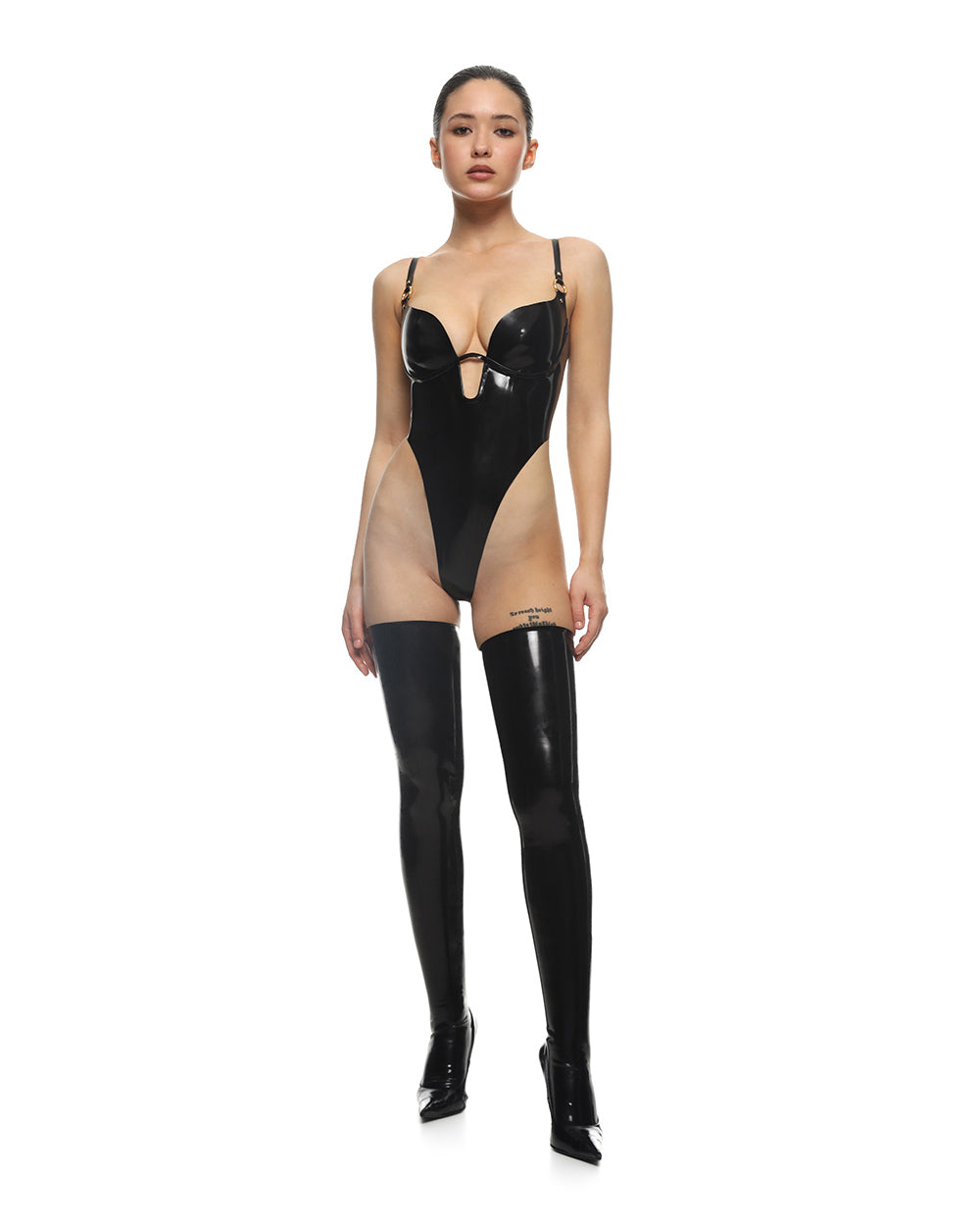 Latex V-neck Skinny Jumpsuits