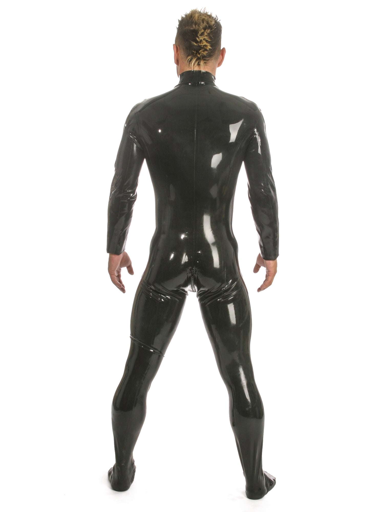 Mens Latex Catsuit Feature Front Zip & Feet