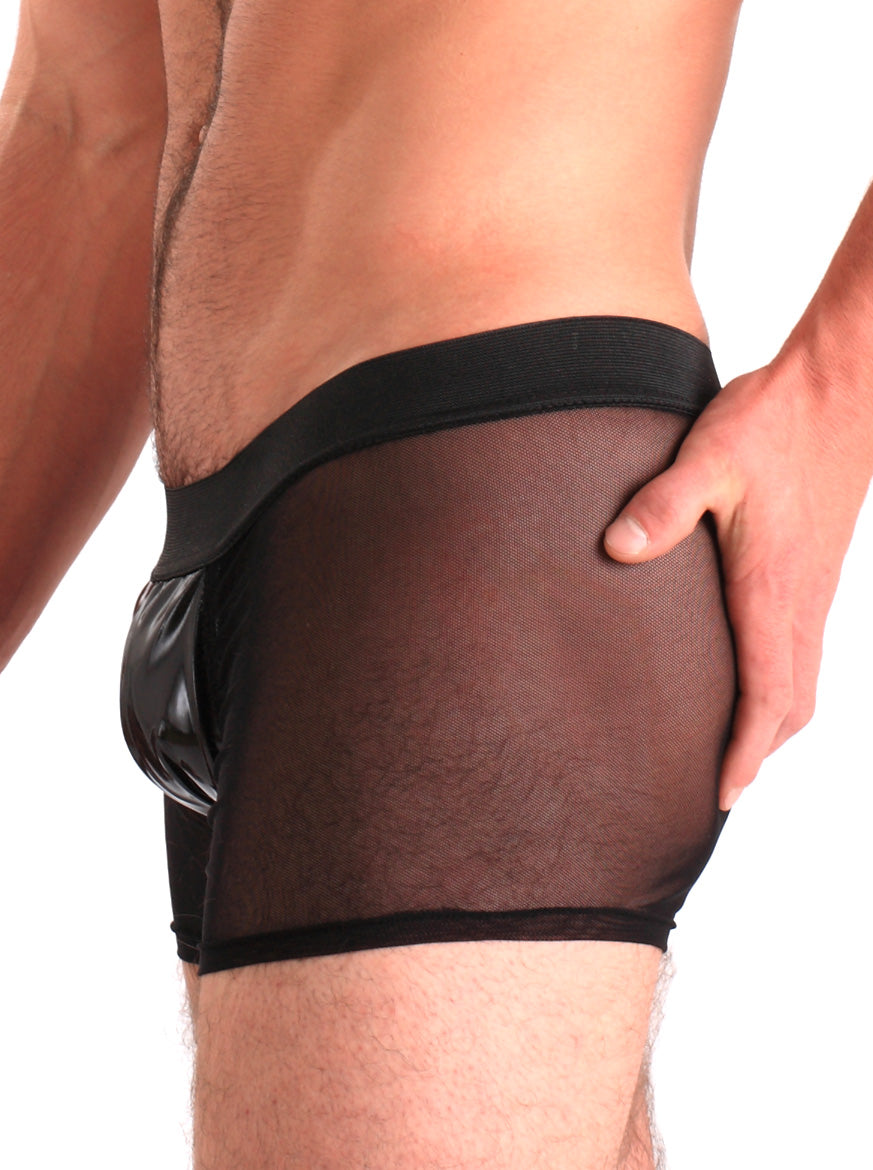 Boxershorts aus Mesh mit PVC-Einsätzen 