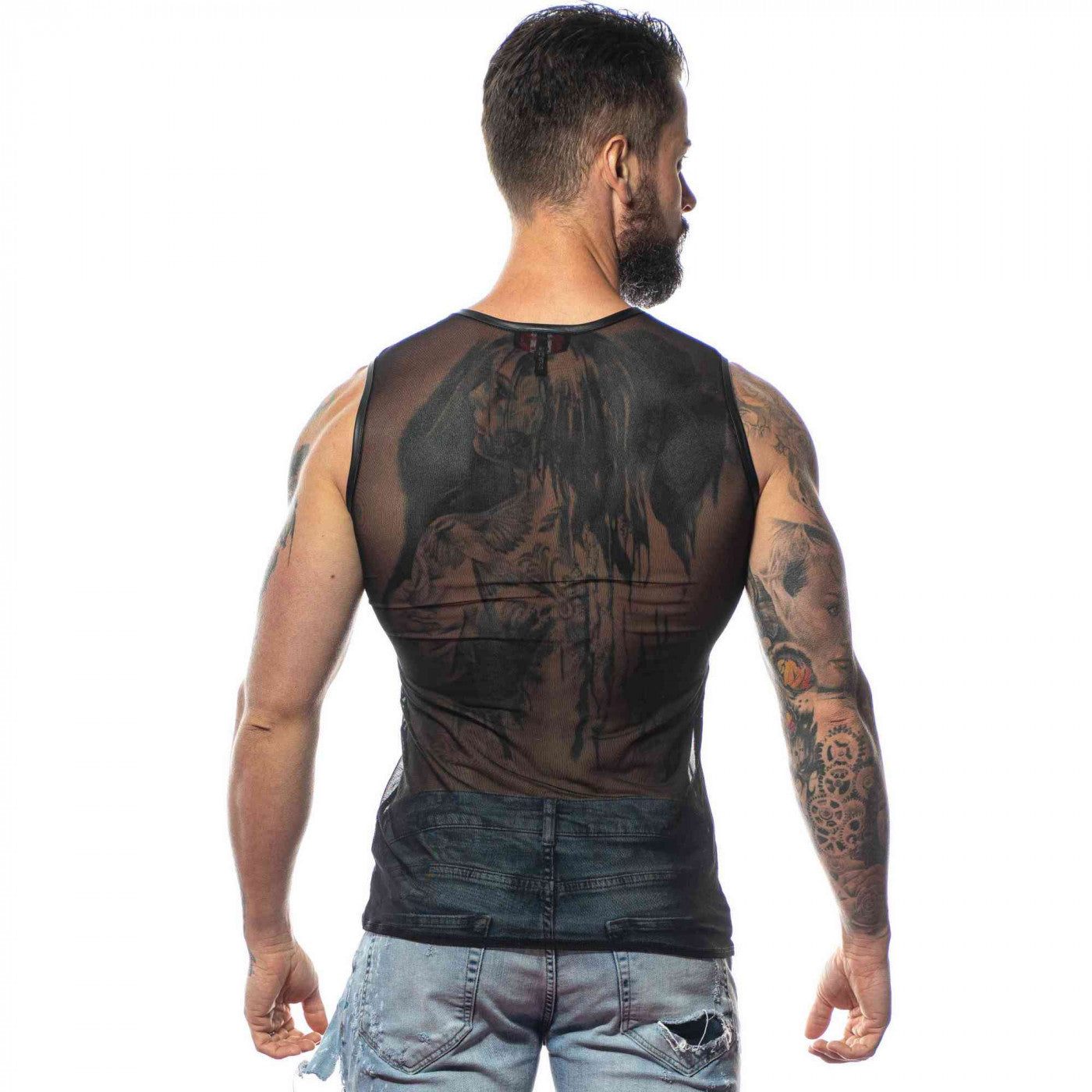 Schwarzes Tanktop aus Netzstoff 