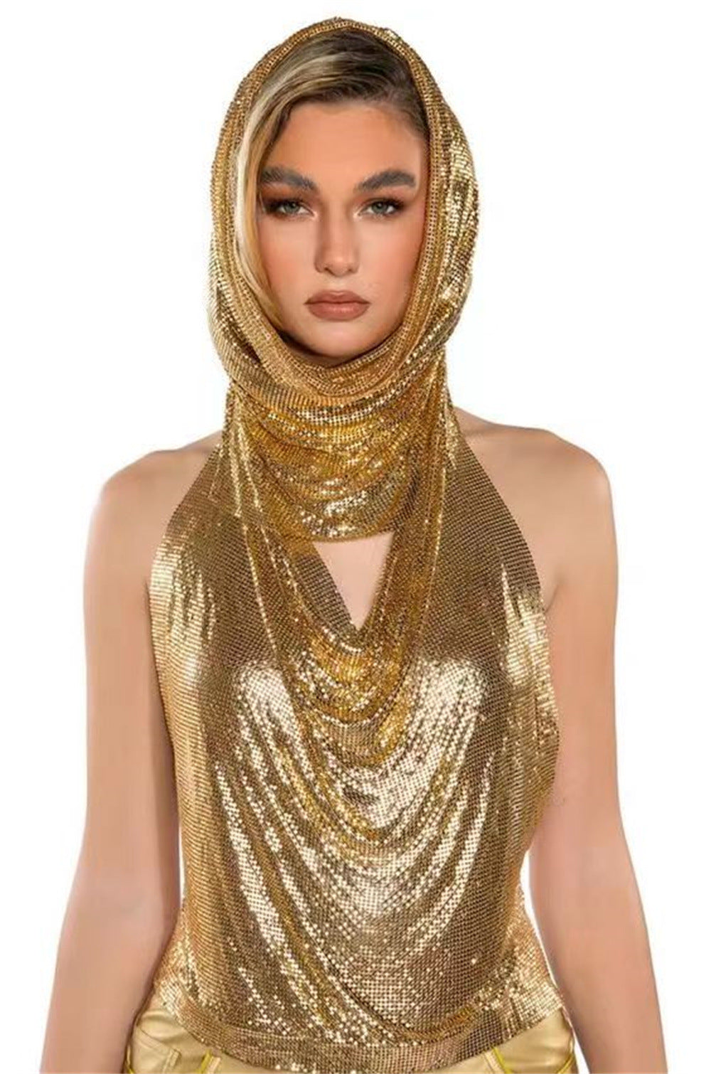 Sleeveless Beading Sliver Crop Tops With Hat（SEXY）