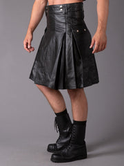 Rear Pleats Leather Kilt