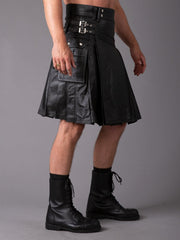 Rear Pleats Leather Kilt