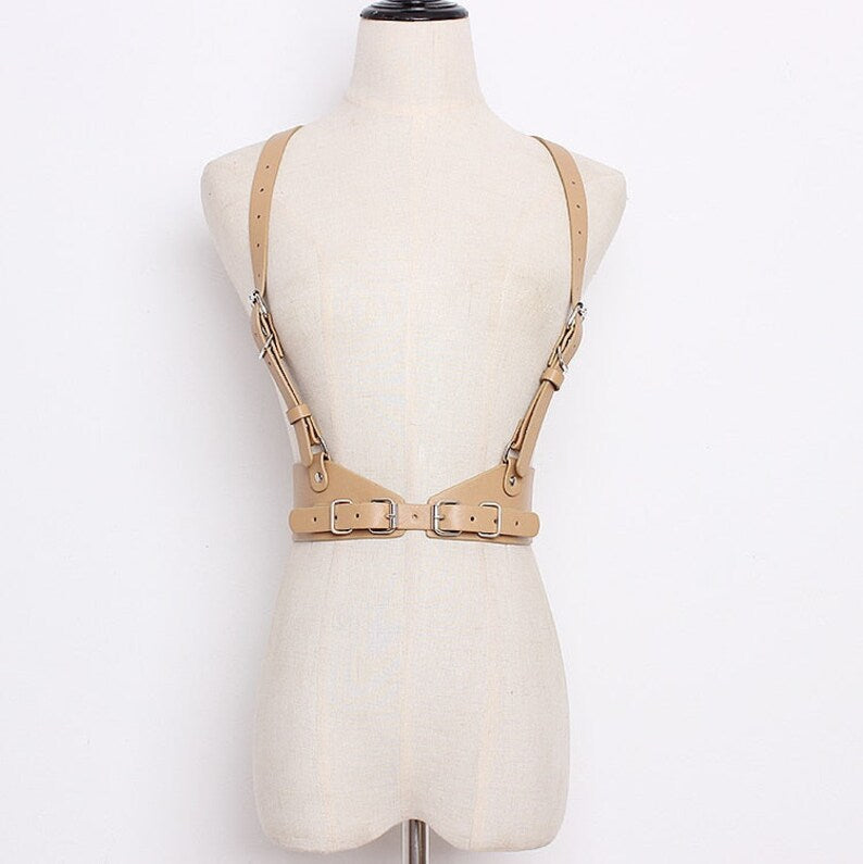 Faux Leather Buckle Body Harness Corset