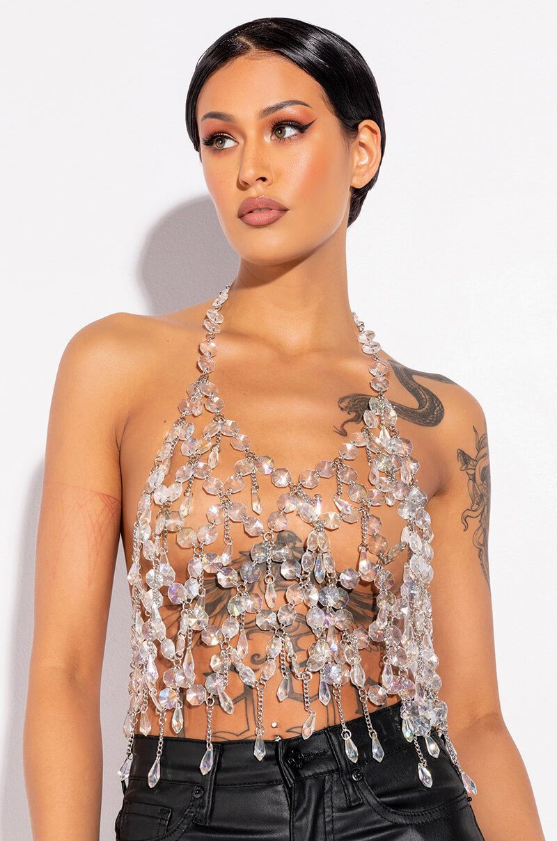 Drop Razor Crystal Body Chain Top