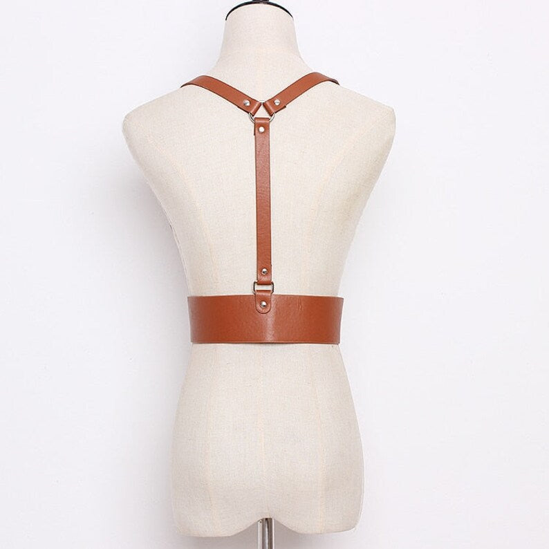 Faux Leather Buckle Body Harness Corset