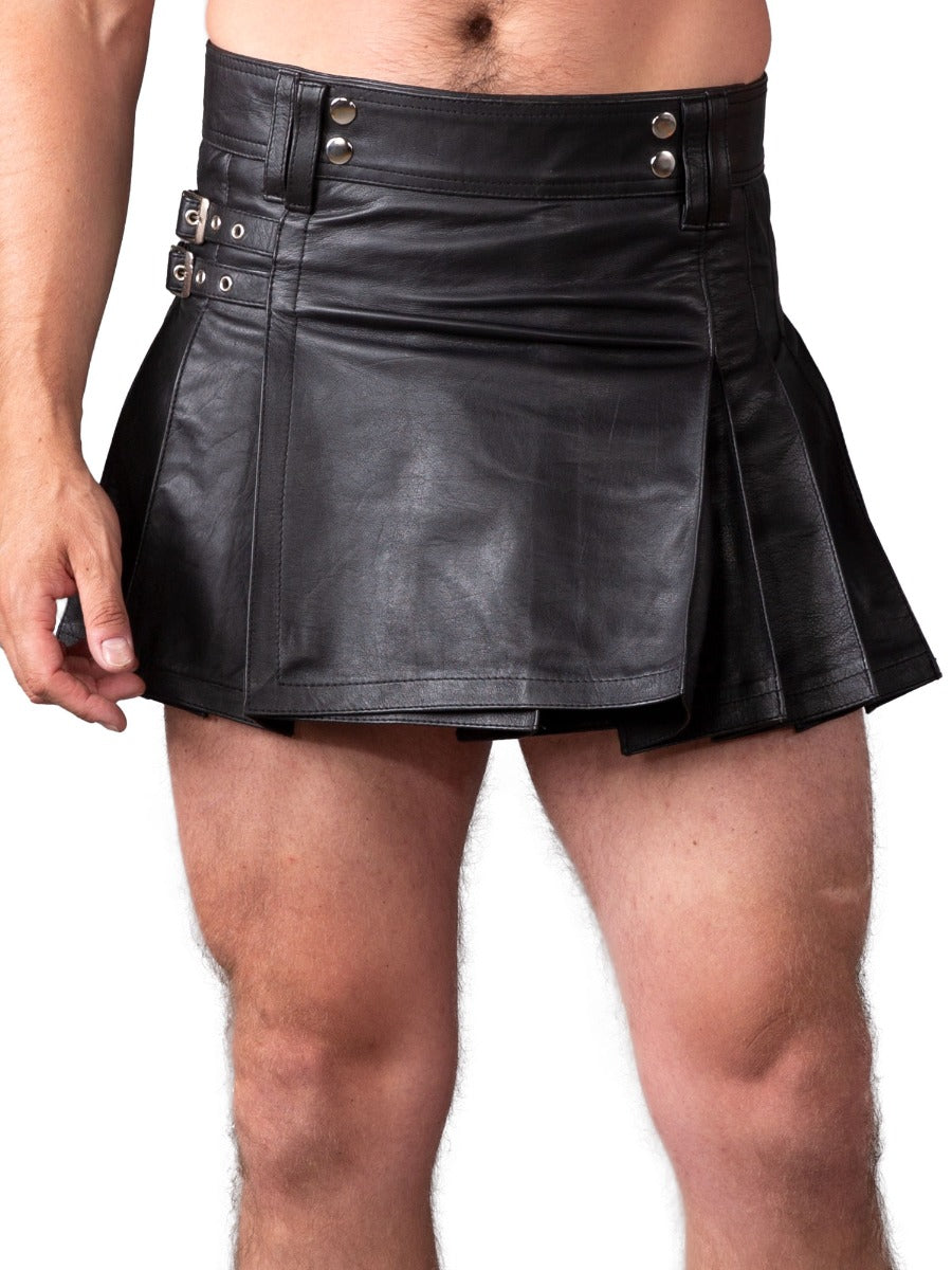 Dual Buckle Short Leather Kilt