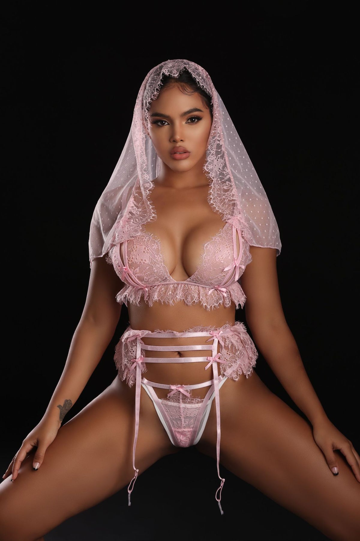 Ella Pink Wedding Dress Sexy Strap Bra Suit