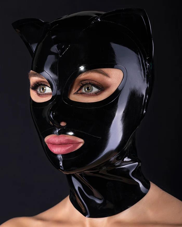 Schwarze Kätzchenmaske aus Latex 