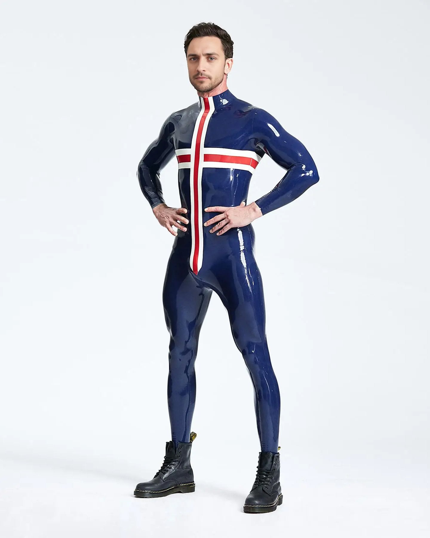 Male Latex Patriotic Cross Catsuit