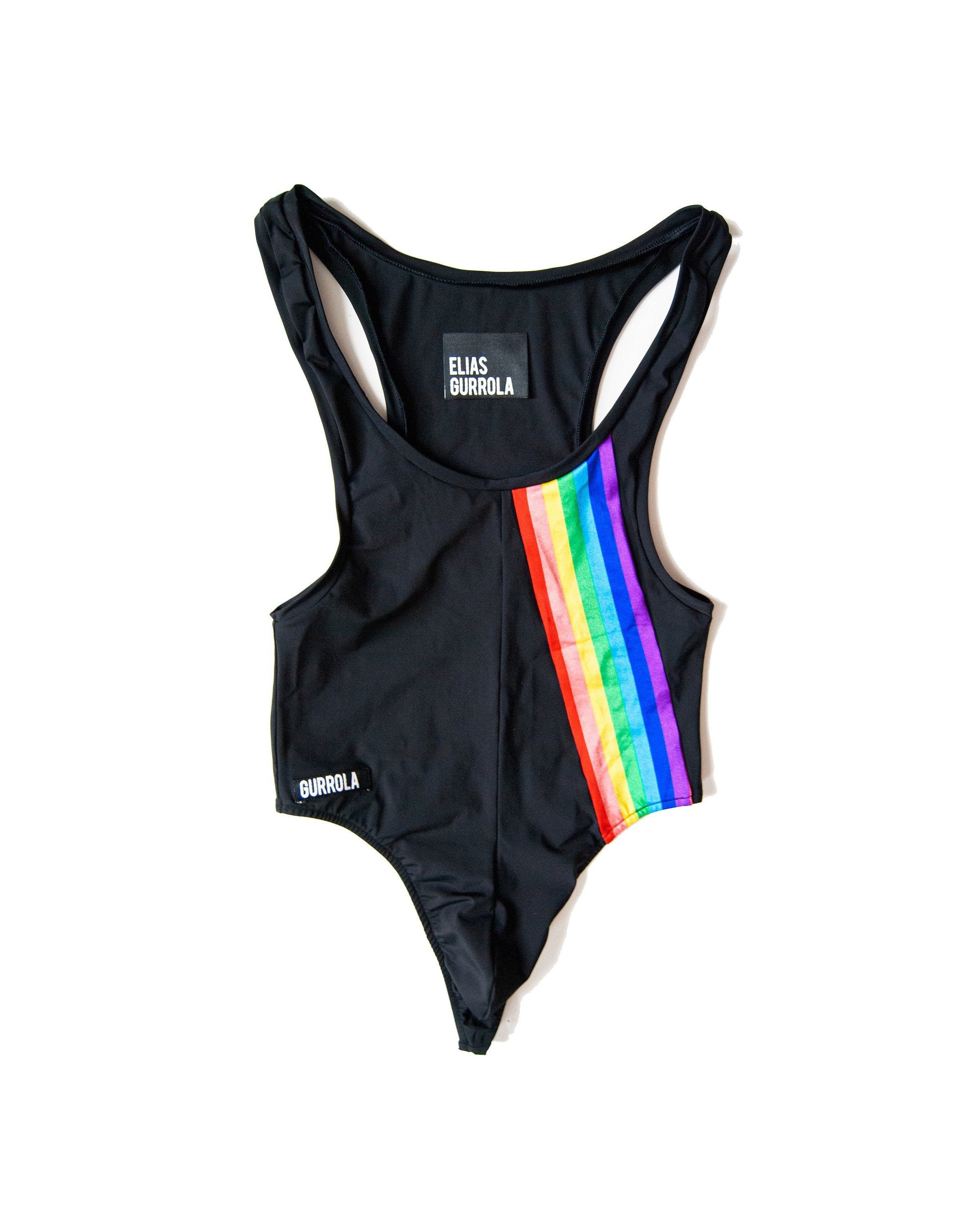 Men's Summer Rainbow Stripe Swim Thong Bodysuit