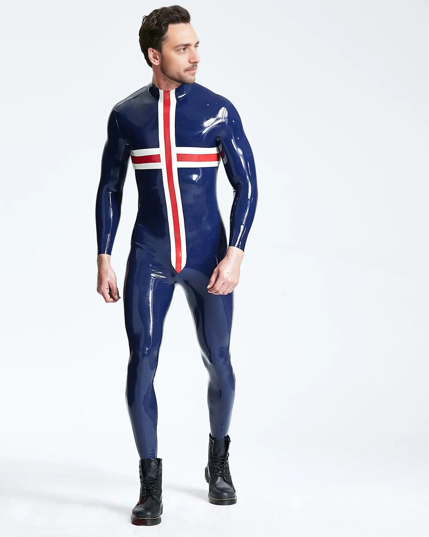 Male Latex Patriotic Cross Catsuit