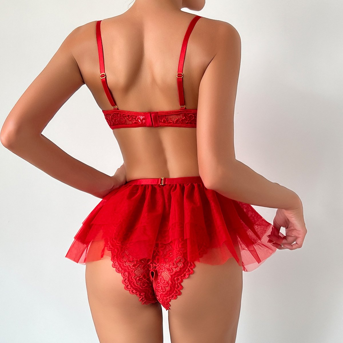 Cute Ballet Style Love Button Lace Transparent Backless Sexy Underwear