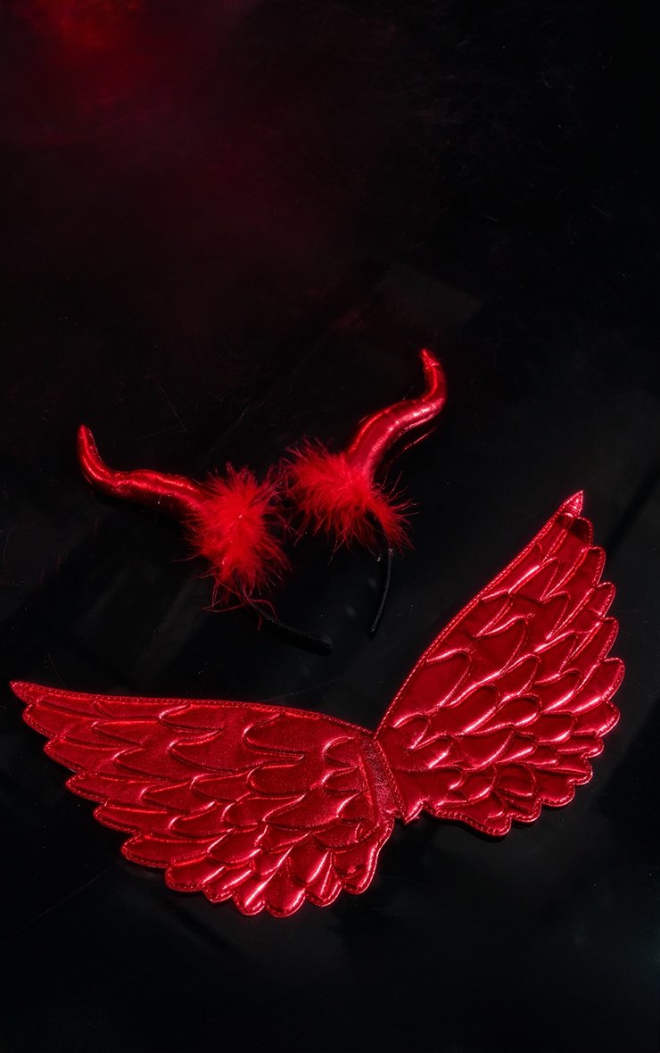 Red Devil Halloween Horns And Wing Accessories Set