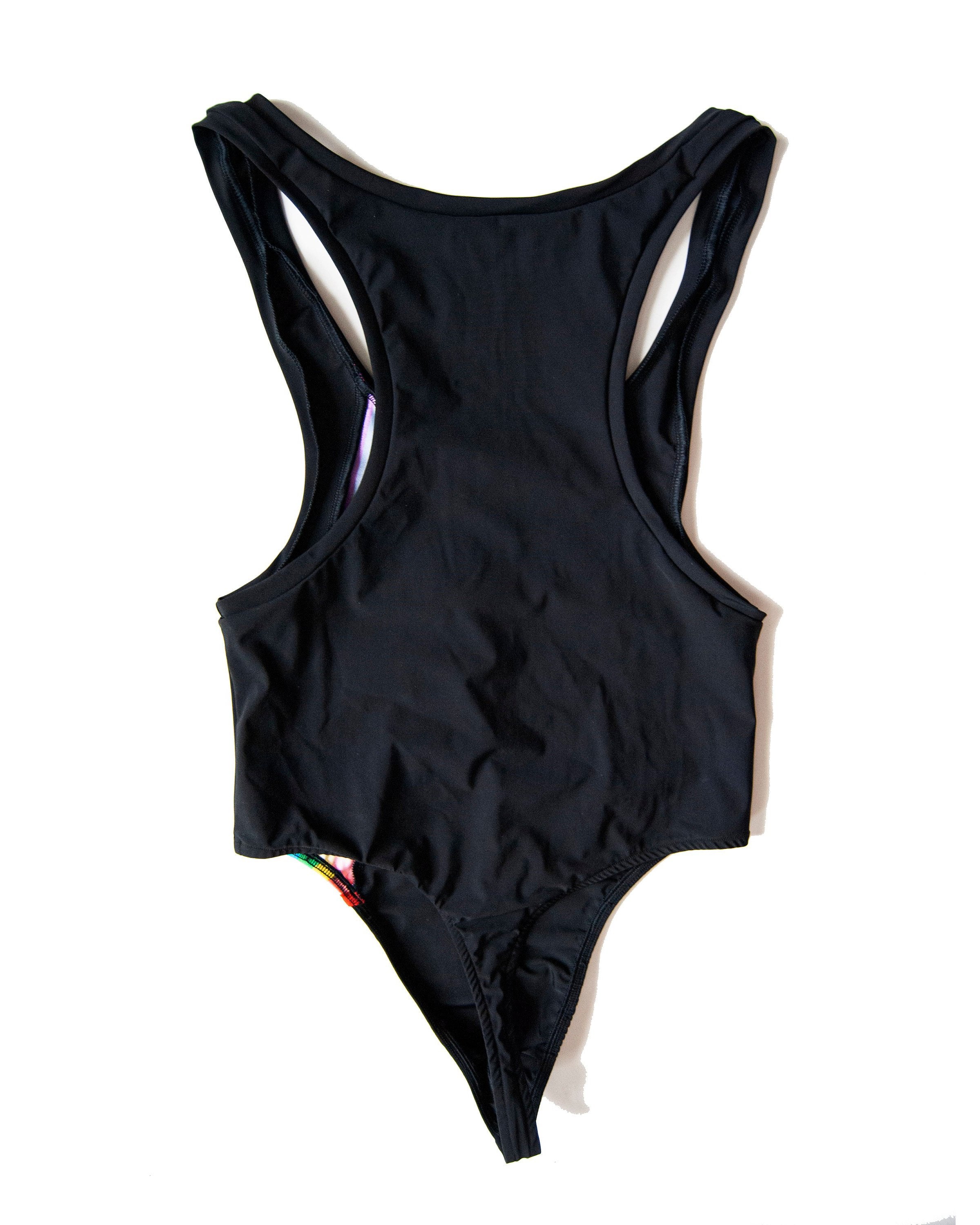 Men's Summer Rainbow Stripe Swim Thong Bodysuit