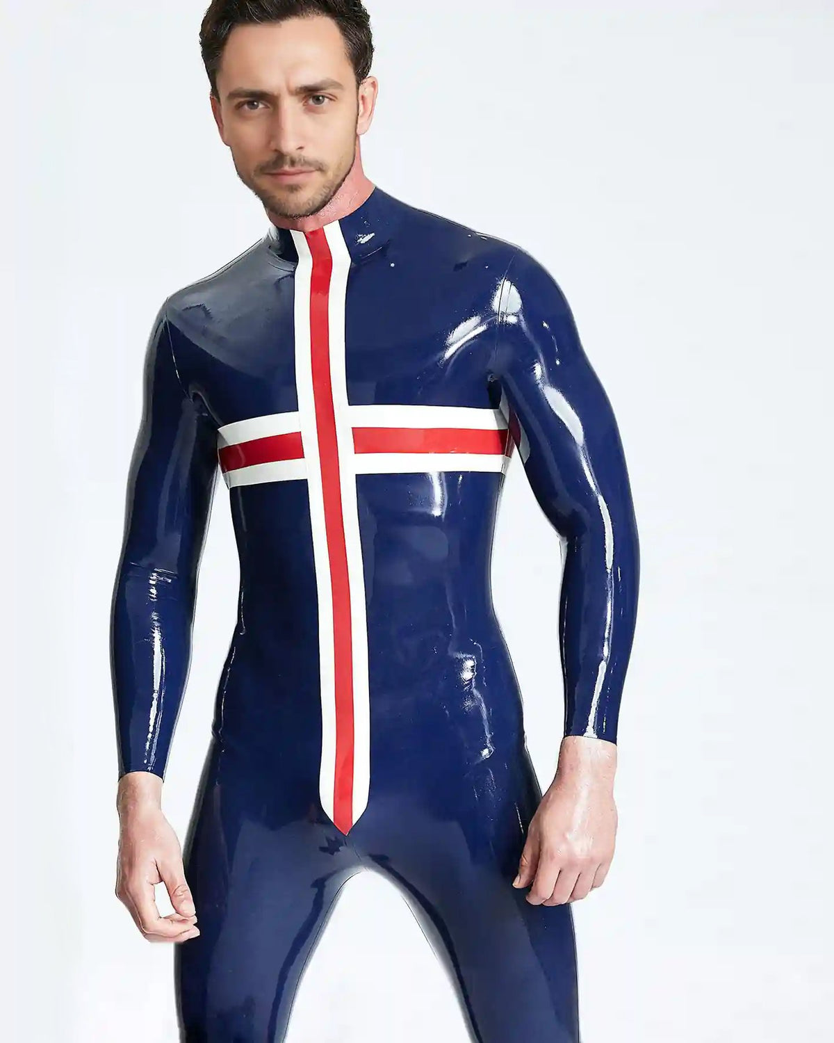 Male Latex Patriotic Cross Catsuit