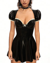 Maid Bow Latex Black Dress