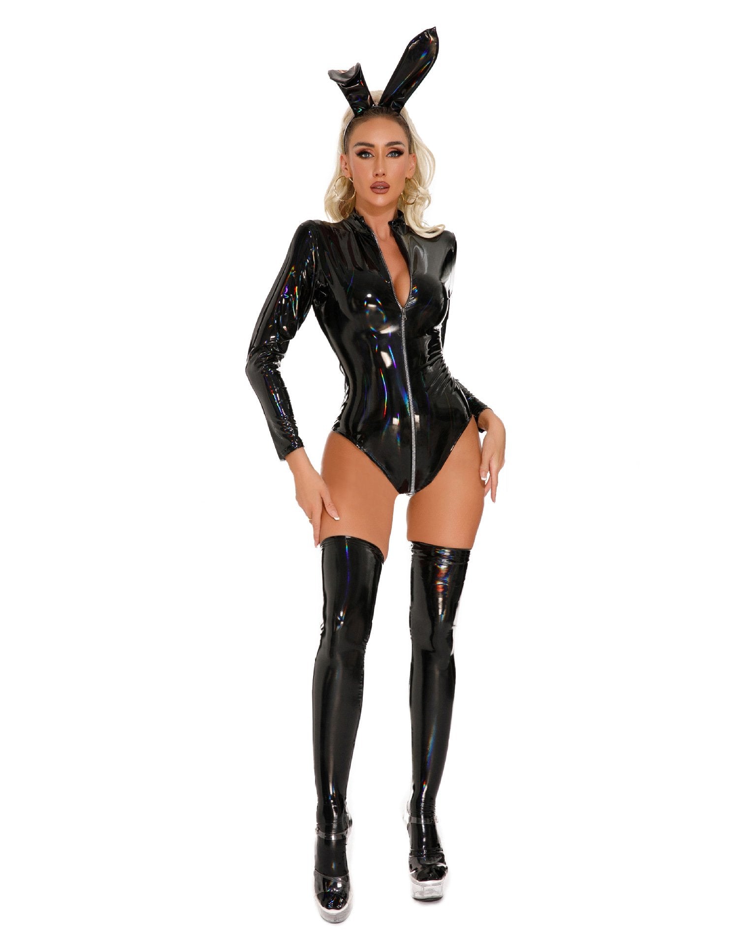 Bunny Charm Patent Leather Jumpsuit Suit