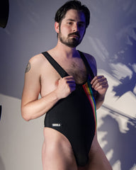 Men's Summer Rainbow Stripe Swim Thong Bodysuit