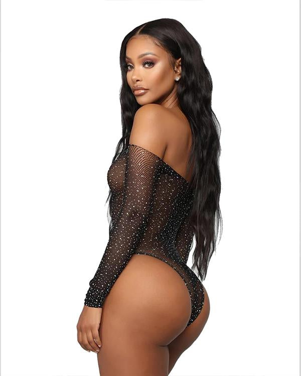 Sexy Off-Shoulder Long Sleeve Mesh Bodysuit