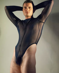 Langärmliger Mesh-Bodysuit für Männer 