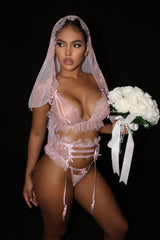 Ella Pink Wedding Dress Sexy Strap Bra Suit