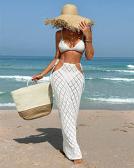 Beach Solid Color Textured Waist Tie Slim Fit Cover-Up Skirt