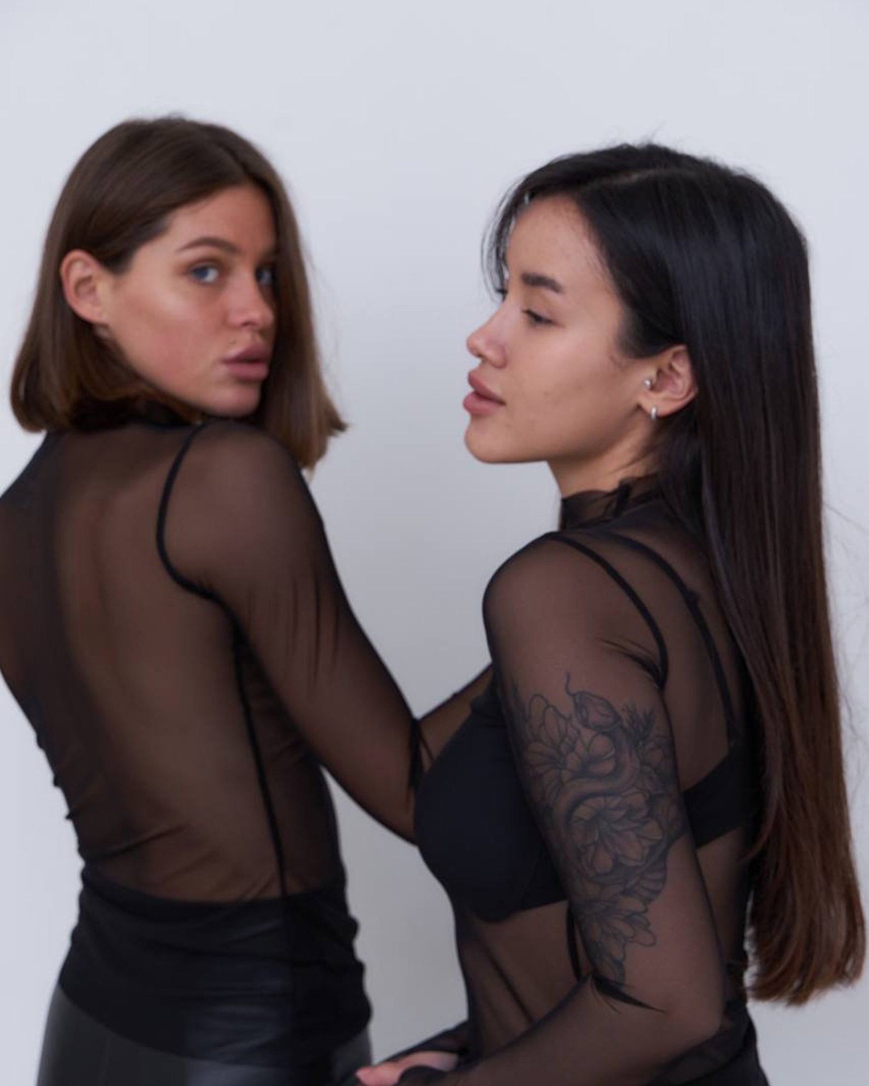 Turtleneck See-through Mesh Long-sleeved T-shirt