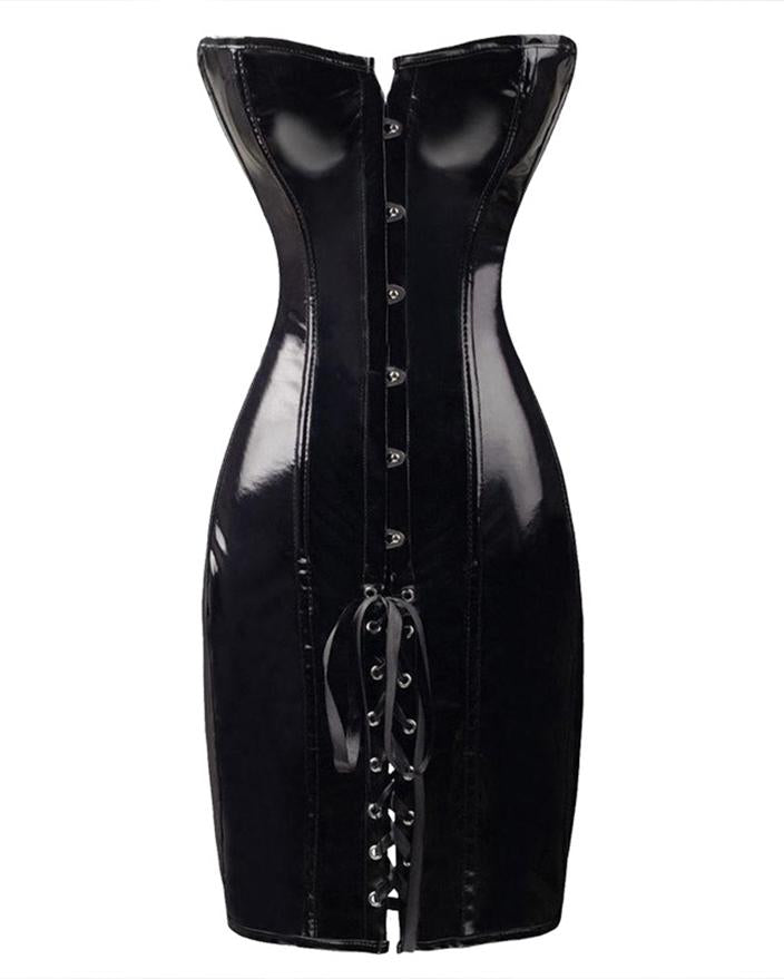 Fashion Womens Faux Leather Vintage Party Corset Dress