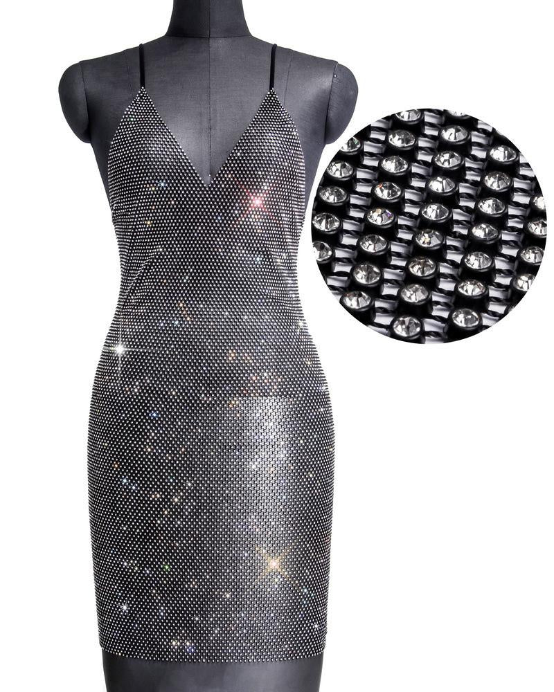 Sexy Flash Diamond Grid Strap V-Neck Dress