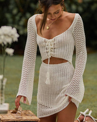 Beach Cut Out Long Sleeve Beach Cover-Up Dress