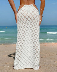 Beach Solid Color Textured Waist Tie Slim Fit Cover-Up Skirt