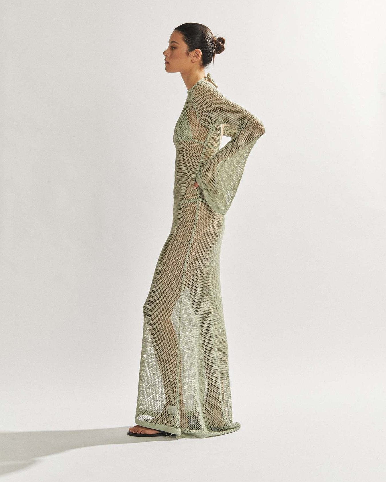 Knitted Long-sleeved Backless Sexy Mopping Dress